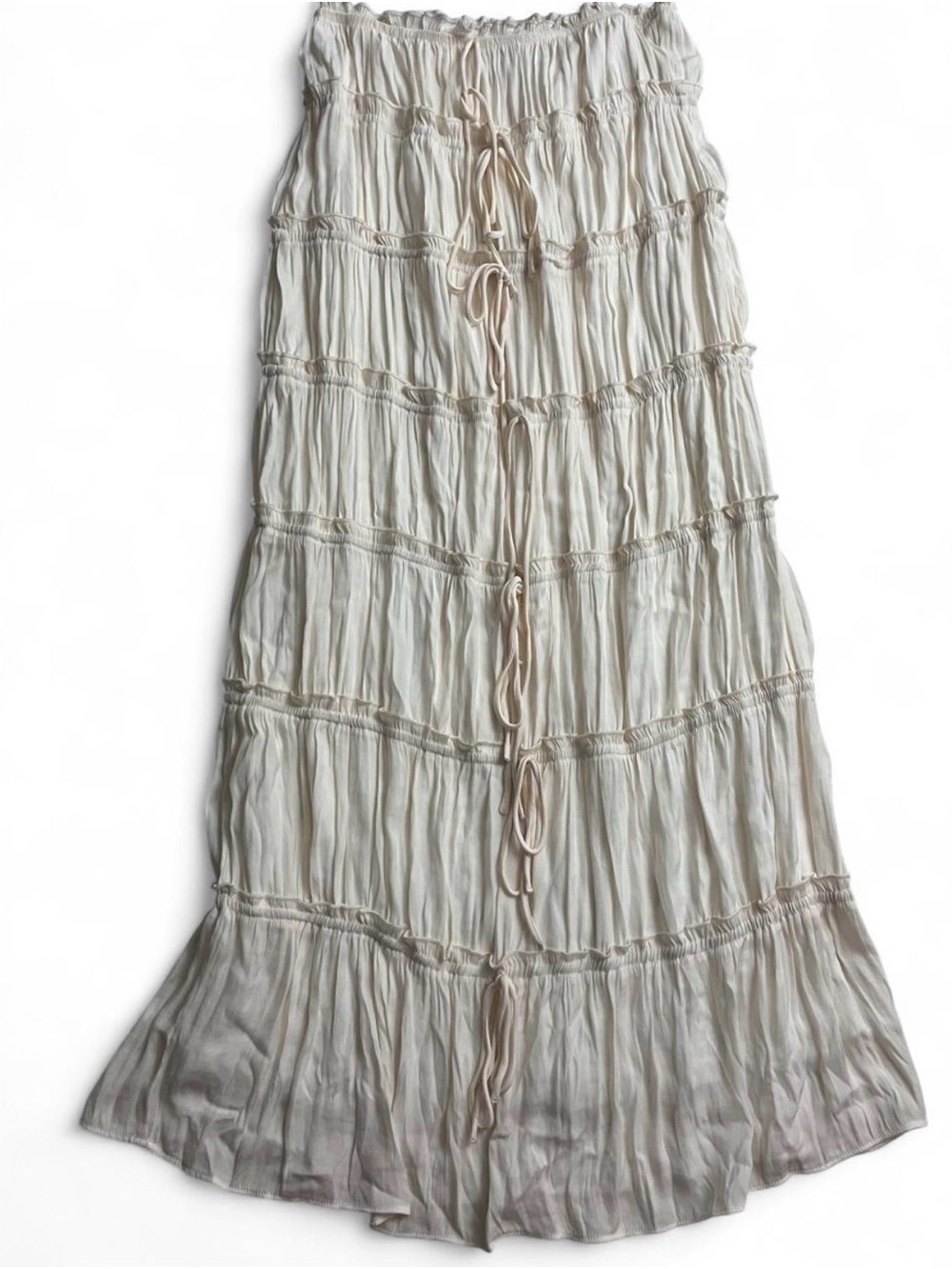 Stella Laguna Beach Tiered Tie-Front Chiffon Cream Maxi Skirt